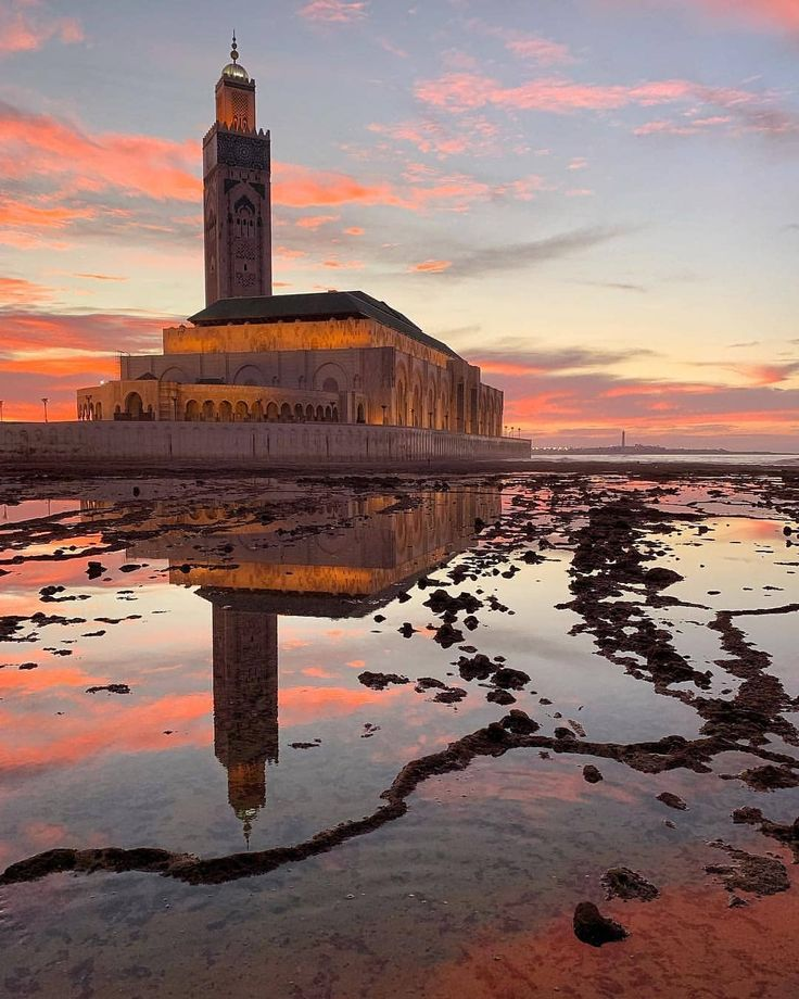 Hassan II Mosque in Casablanca at sunset